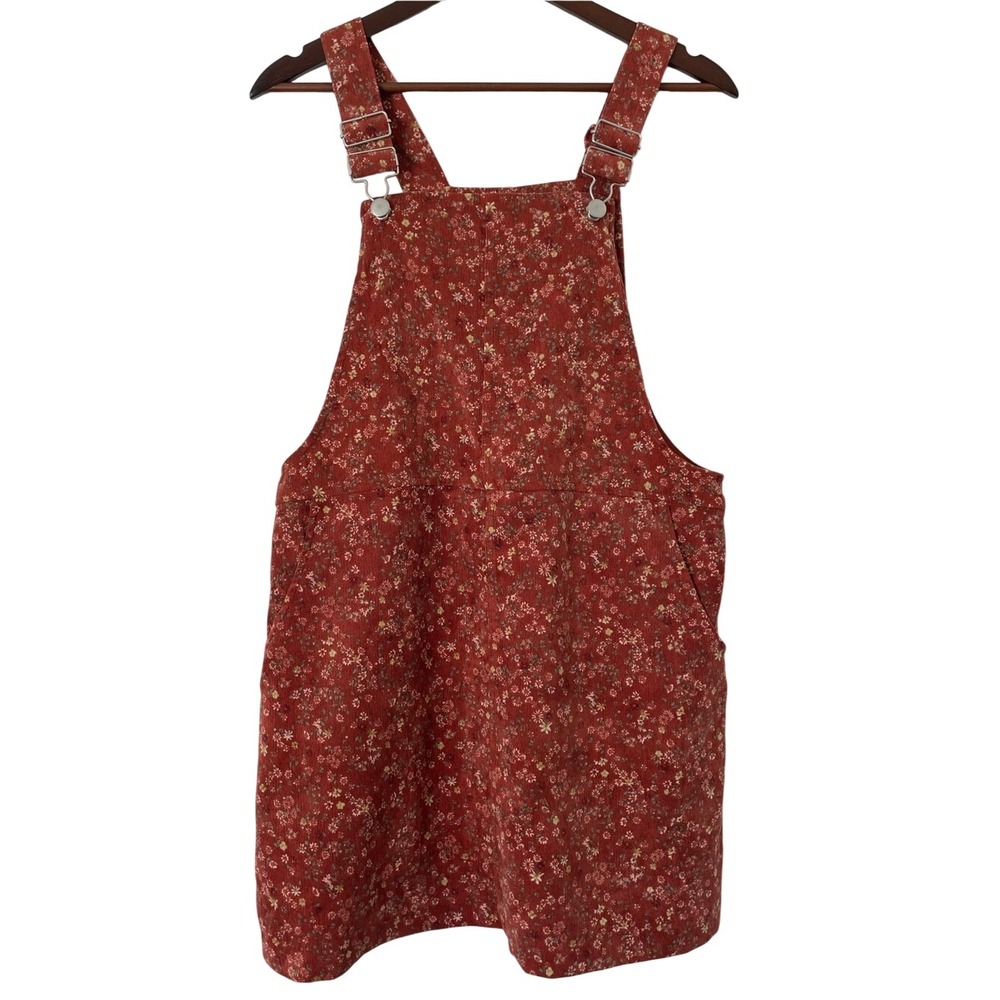 As U Wish Overall Corduroy Dress M Rust Ditsy Floral Mini Cottagecore Boho Fall